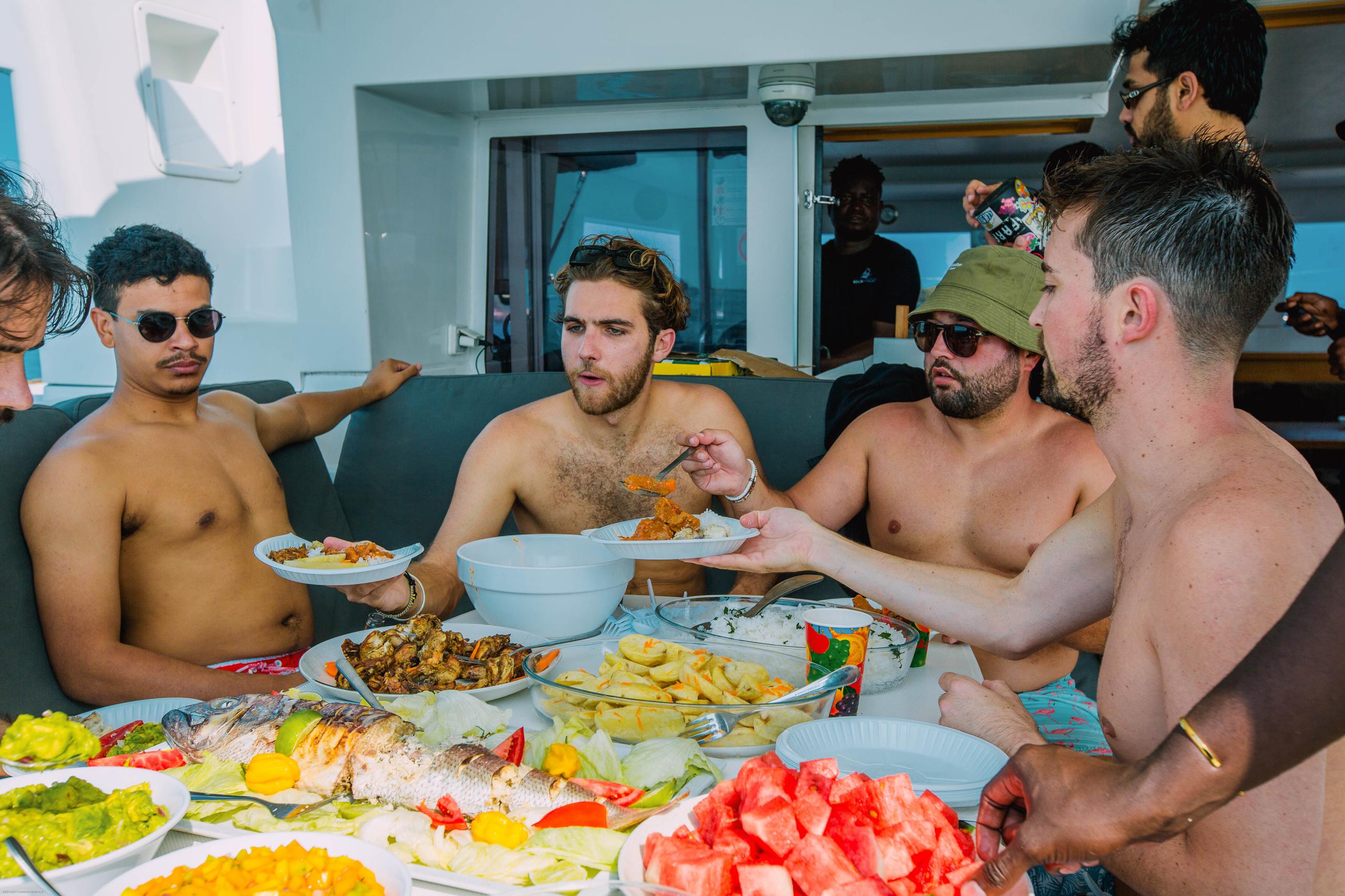 Fresh seafood platter served on board
